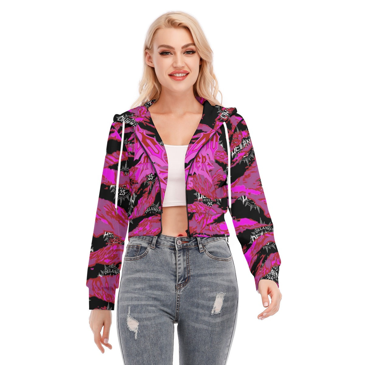 WAR READY Women's Crop Top Hoodie With Zipper Closure
