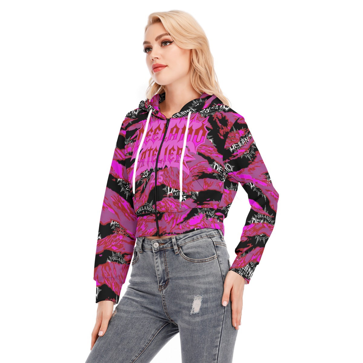 WAR READY Women's Crop Top Hoodie With Zipper Closure