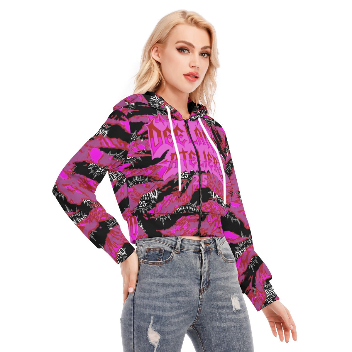 WAR READY Women's Crop Top Hoodie With Zipper Closure